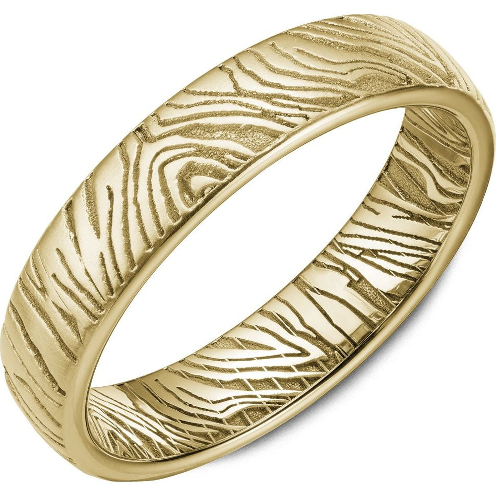 Bleu Royale Men's Wedding Band - 14K Yellow Gold B and with Frosted Top and High Polish Interior - 5mm Width from the Distinct Collection