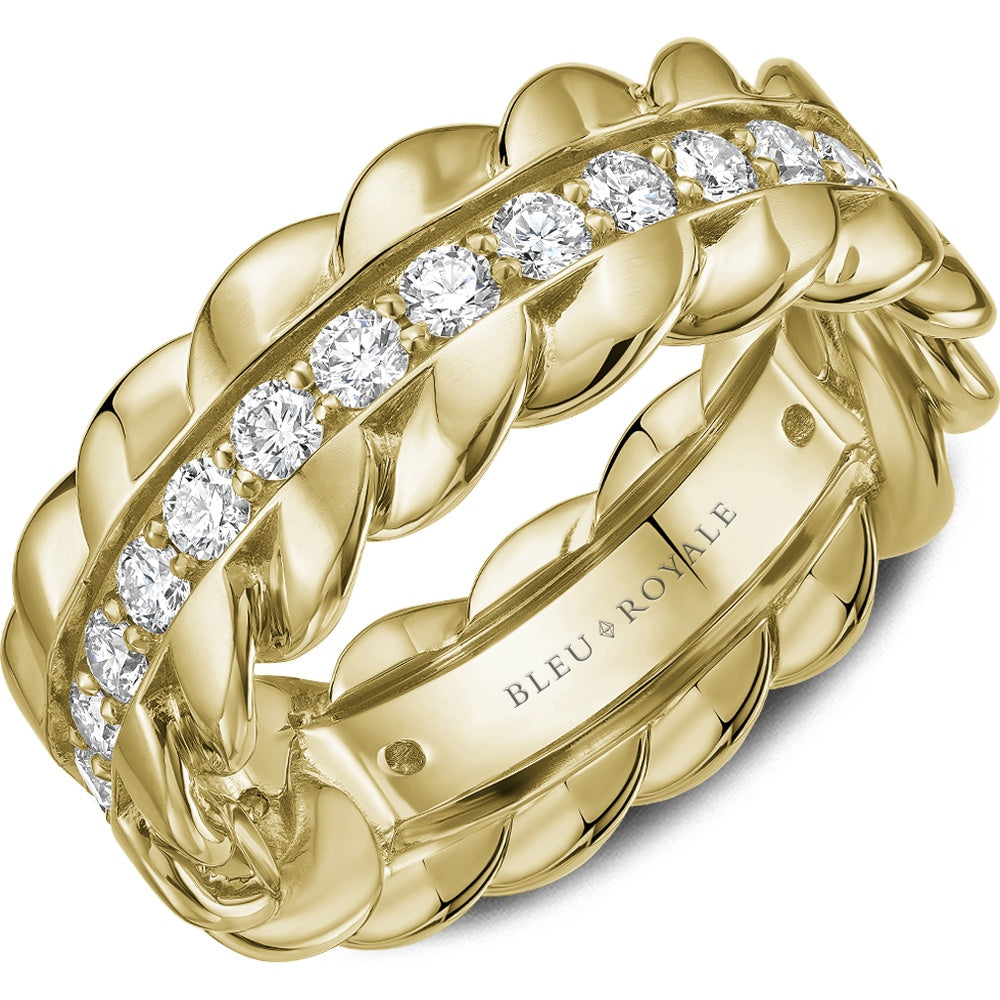 Bleu Royale Men's Wedding Band - 14K Yellow Gold Braided with Round Diamonds - 1.5 Carat Total Diamond Weight - 8mm Width from the Geometric Collection