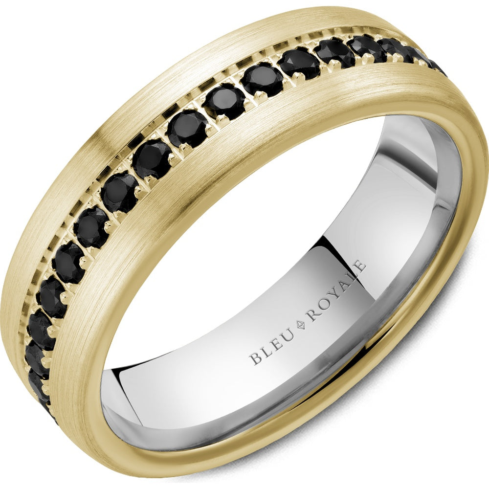 Bleu Royale Men's Wedding Band - 14K Yellow Gold Channel Set Black Diamond with Brushed Sandpaper Finish- 1.008 Carat Total Diamond Weight - 6.5mm Width from the Diamond Collection