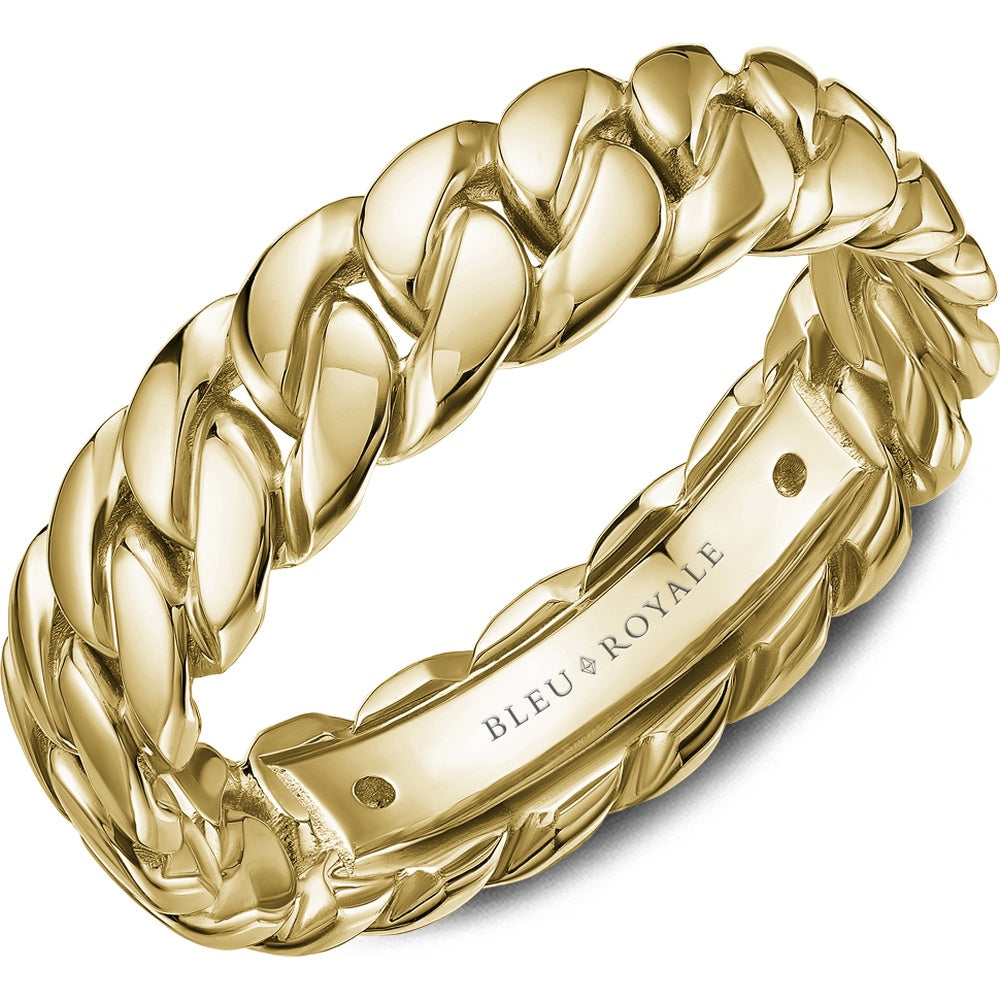 Bleu Royale Men's Wedding Band - 14K Yellow Gold Geometric Chain Link-, High Polish Finish - 6mm Width from the Geometric Collection