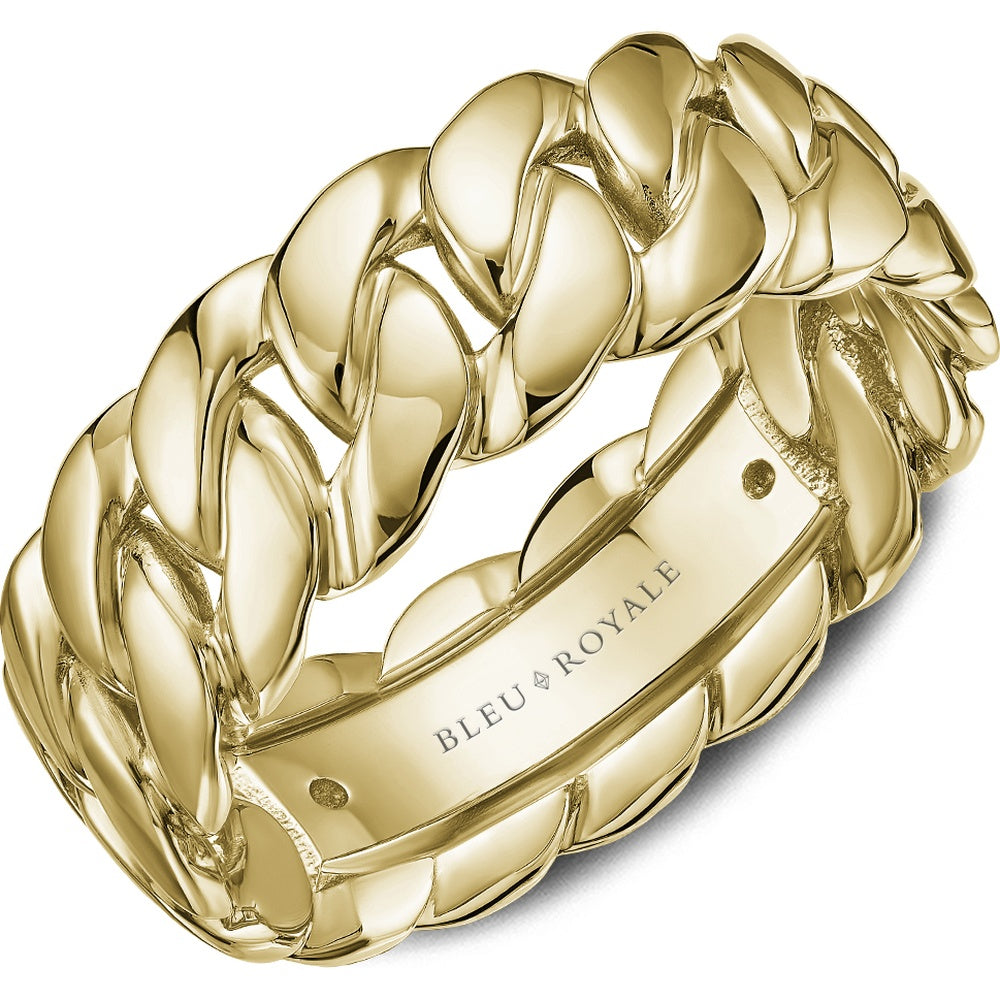 Bleu Royale Men's Wedding Band - 14K Yellow Gold Geometric Curb Link with High Polish Finish - 8mm Width from the Geometric Collection