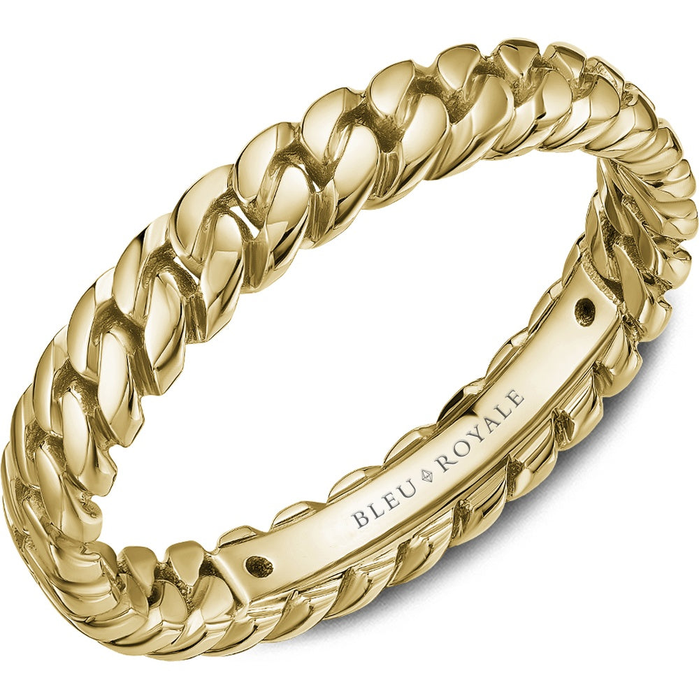 Bleu Royale Men's Wedding Band - 14K Yellow Gold Geometric Link with High Polish Finish - 4mm Width from the Geometric Collection
