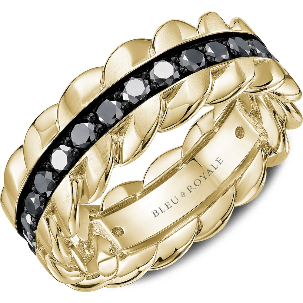 Bleu Royale Men's Wedding Band - 14K Yellow Gold Geometric with Channel Set Round Black Diamonds - 1.59 Carat Total Diamond Weight - 8mm Width from the Geometric Collection