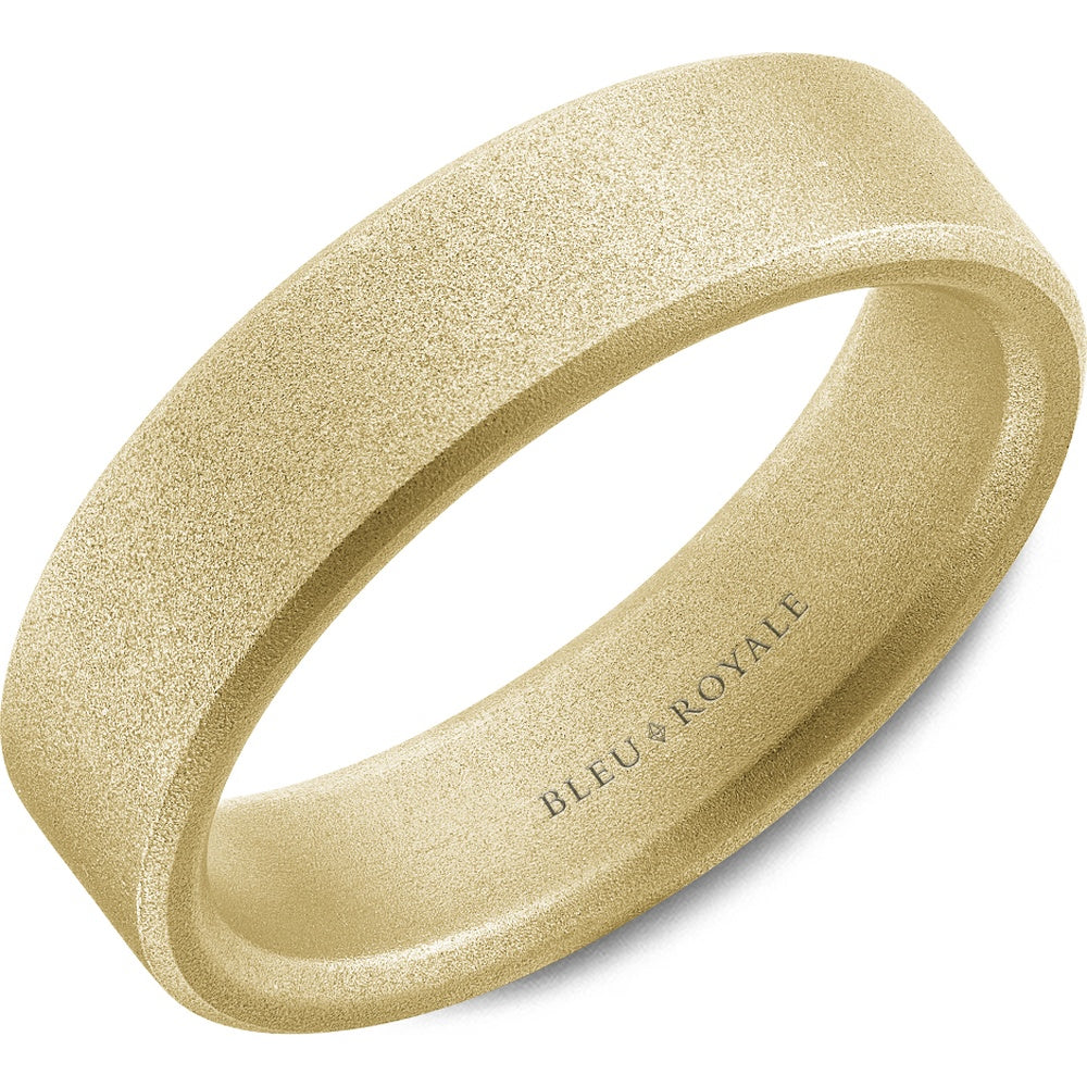 Bleu Royale Men's Wedding Band - 14K Yellow Gold Sandblast Finish Flat- Available in 10K, 14K, 18K, Palladium and Platinum - 6mm Width from the Legacy Collection