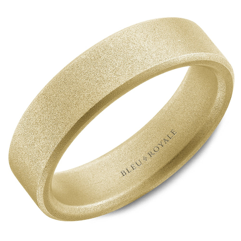 Bleu Royale Men's Wedding Band - 14K Yellow Gold Sandblast Finish- Size 10 - 6mm Width from the Legacy Collection