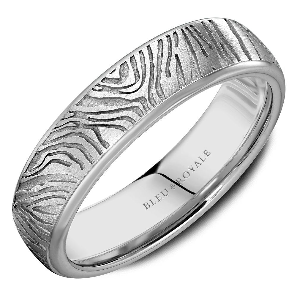 Bleu Royale Men's Wedding Band - 14K Yellow Gold Tree Bark Texture with Frosted Finish and Polished Edges - 6mm Width from the Distinct Collection