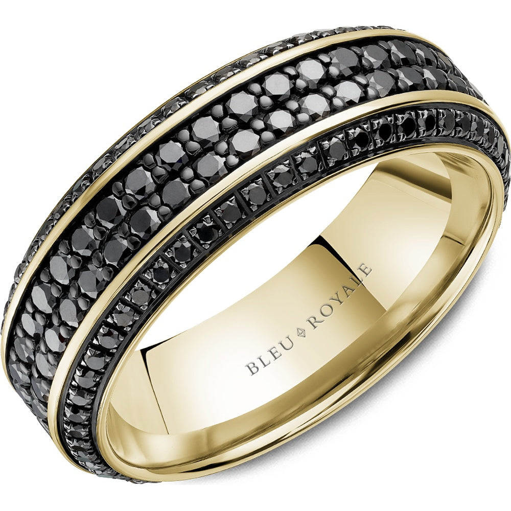 Bleu Royale Men's Wedding Band - 14K Yellow Gold Two-Tone with Pavé Set Round Black Diamonds - 2.54 Carat Total Diamond Weight - 7.5mm Width from the Diamond Collection
