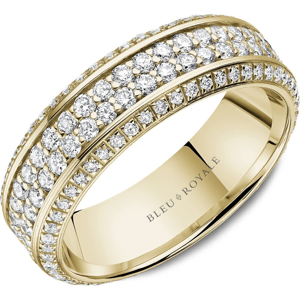 Bleu Royale Men's Wedding Band - 14K Yellow Gold Wide with Pavé-Set Round Diamonds - 2.41 Carat Total Diamond Weight - 7.5mm Width from the Diamond Collection