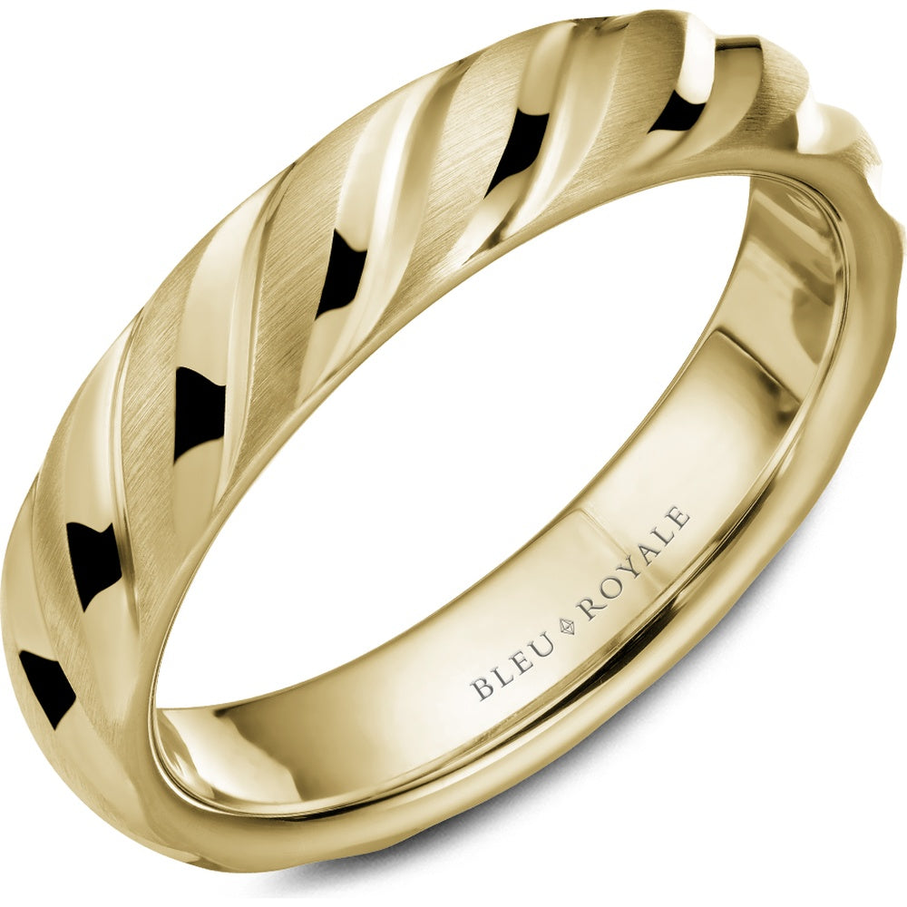 Bleu Royale Men's Wedding Band - 14K Yellow Gold with Alternating High Polish and Sandpaper Finish - 5mm Width from the Legacy Collection