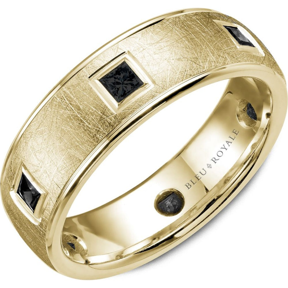 Bleu Royale Men's Wedding Band - 14K Yellow Gold with Bezel-Set Black Princess Cut Diamonds - 0.66 Carat Total Diamond Weight - 7.5mm Width from the Diamond Collection