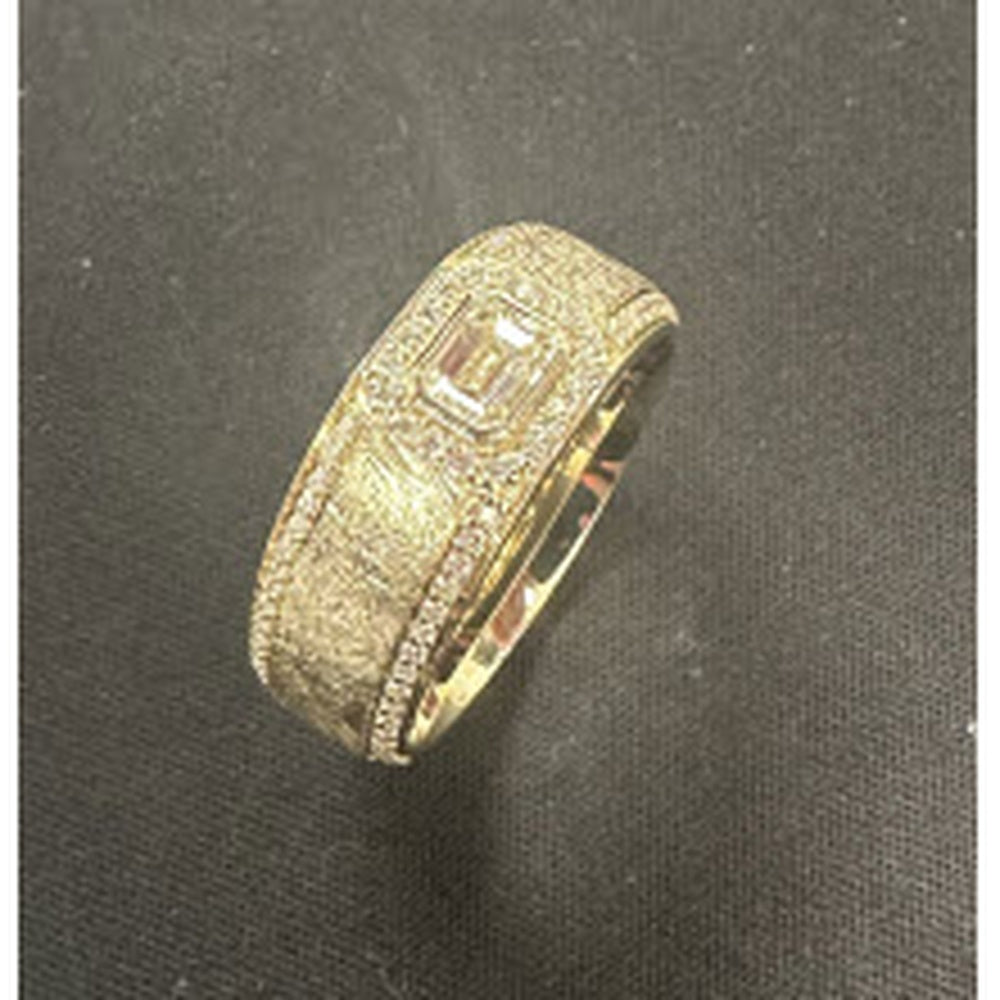 Bleu Royale Men's Wedding Band - 14K Yellow Gold with Bezel-Set Emerald Cut Center Diamond and Pavé Halo- 1.07 Carat Total Diamond Weight - 8mm Width from the Diamond Collection