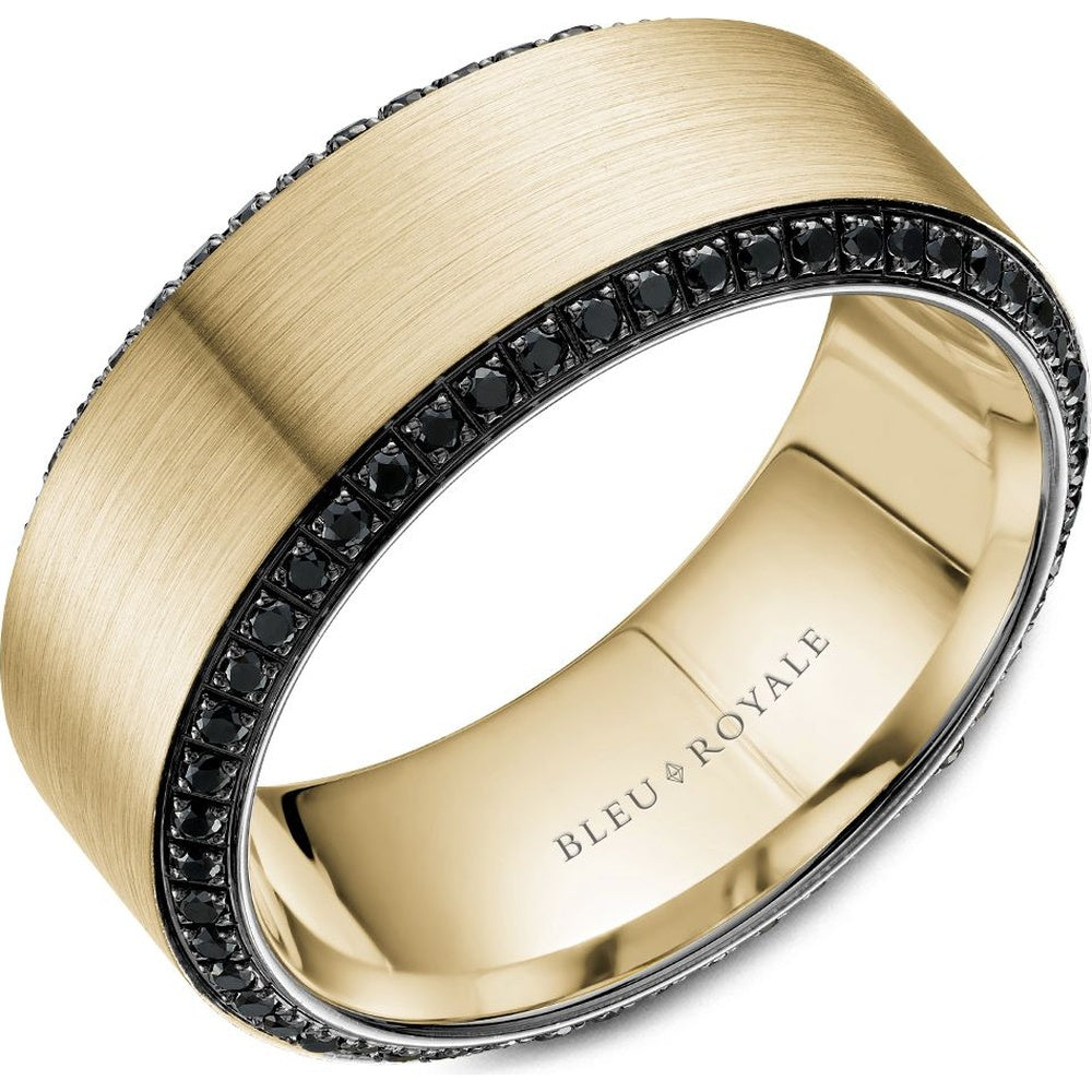 Bleu Royale Men's Wedding Band - 14K Yellow Gold with Black Rhodium and 0.71 Carat Round Black Diamonds - 9mm Width from the Diamond Collection