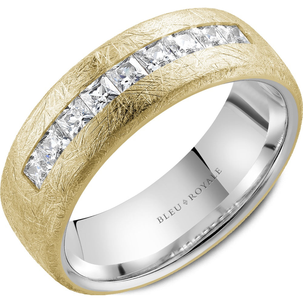 Bleu Royale Men's Wedding Band - 14K Yellow Gold with Channel Set Princess Cut Diamonds - 0.91 Carat Total Diamond Weight - 7.5mm Width from the Diamond Collection