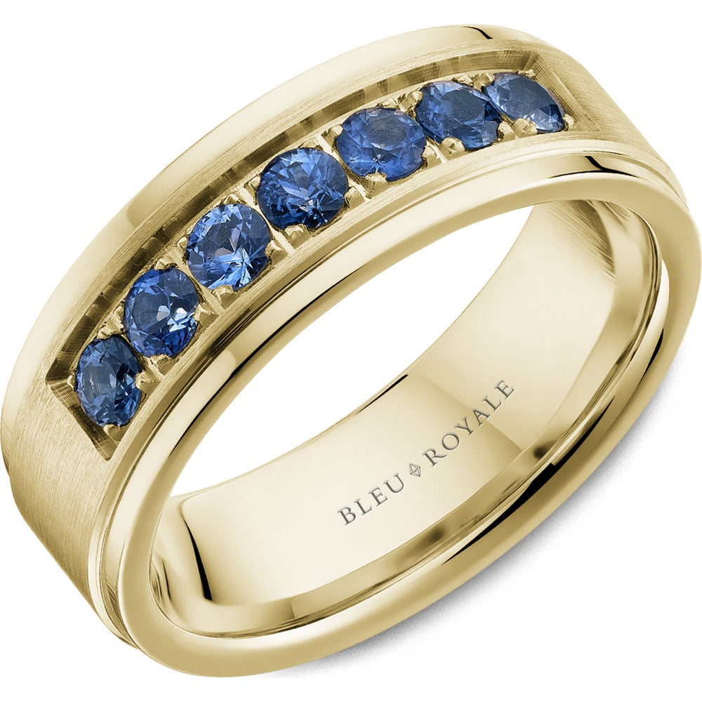 Bleu Royale Men's Wedding Band - 14K Yellow Gold with Channel-Set Round Blue Sapphires- 0.7 Carat Total Sapphire Weight - 7.5mm Width from the Diamond Collection