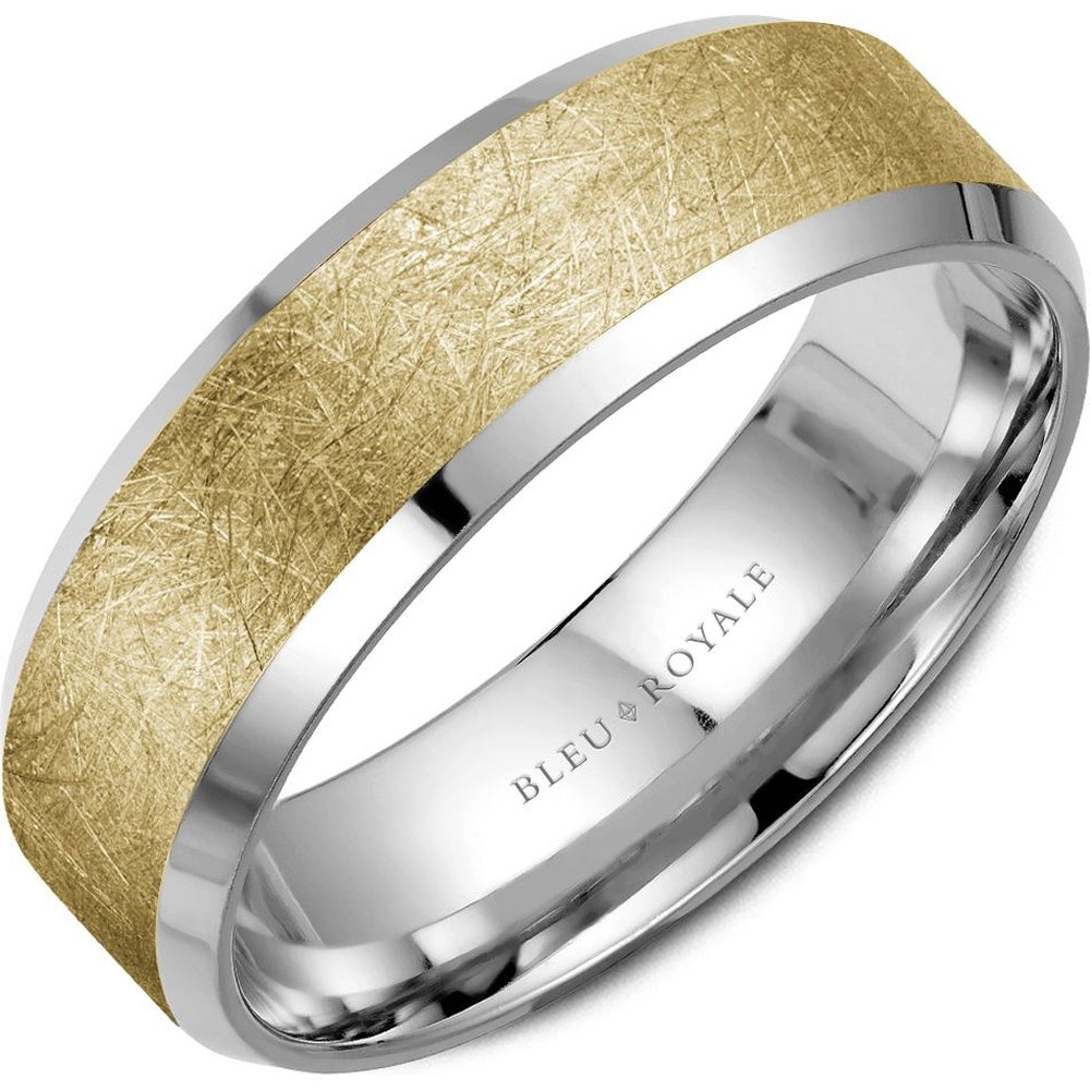 Bleu Royale Men's Wedding Band - 14K Yellow Gold with Diamond-Brushed Center and High-Polish Edges - 7mm Width from the Legacy Collection