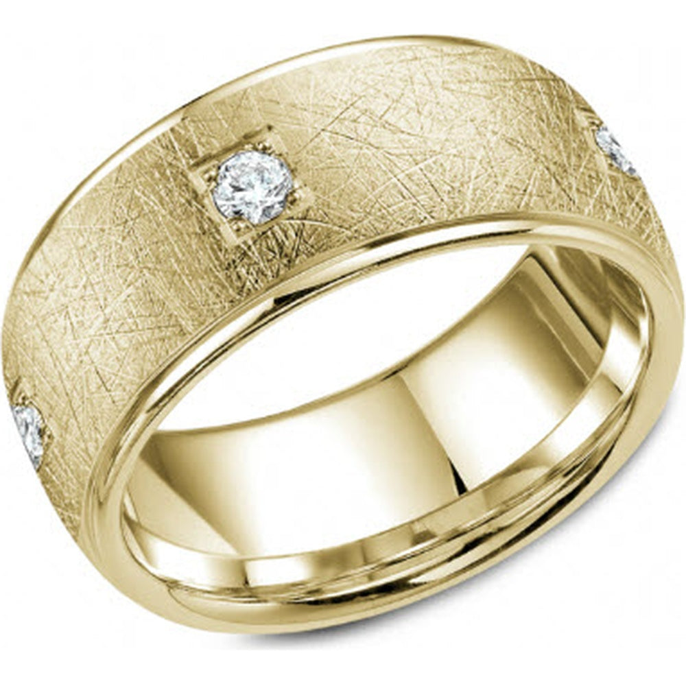 Bleu Royale Men's Wedding Band - 14K Yellow Gold with Diamond-Brushed Top and Square-Set Round Diamonds - 0.5 Carat Total Diamond Weight - 10.5mm Width from the Diamond Collection