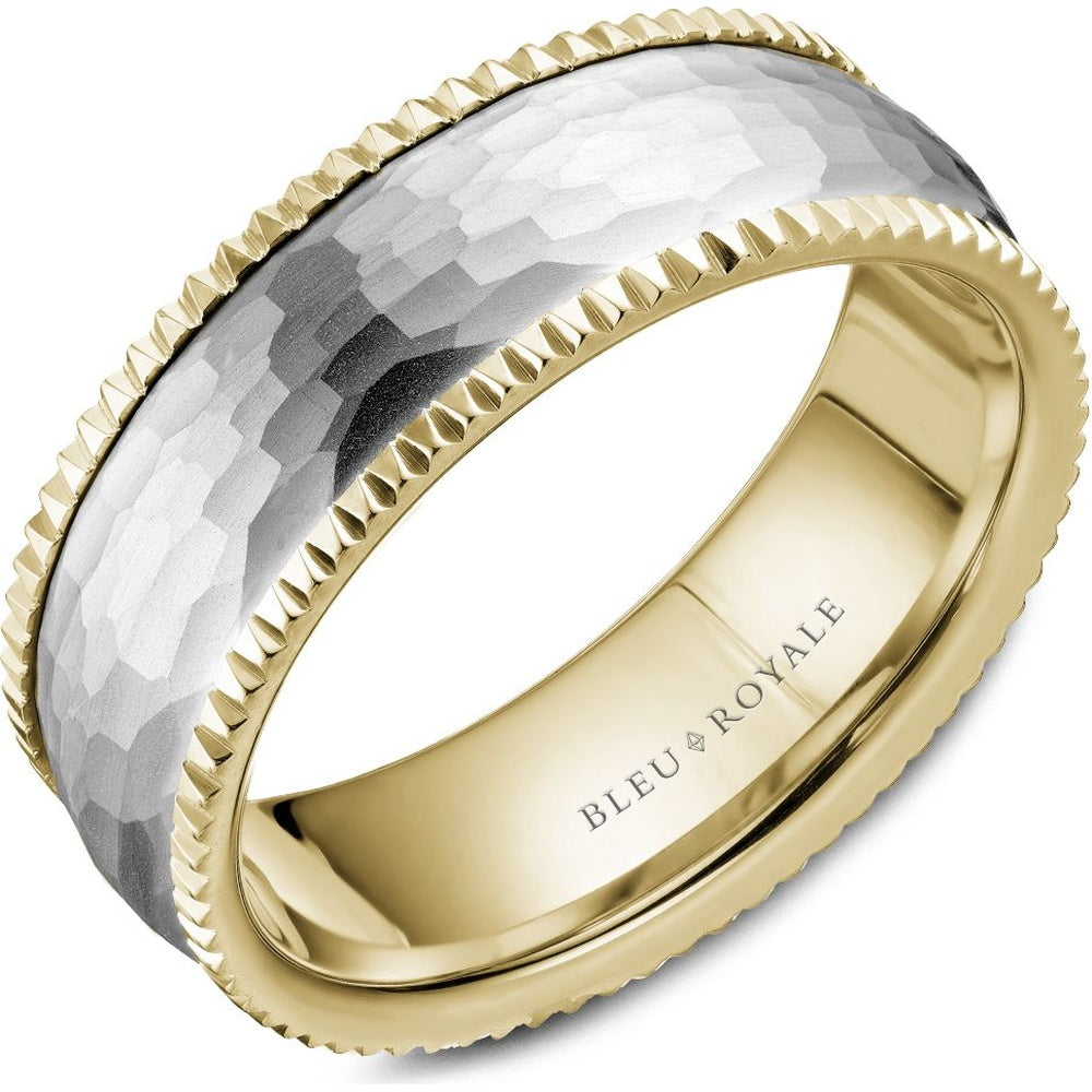 Bleu Royale Men's Wedding Band - 14K Yellow Gold with Frosted Center and High Polish Cut Edges - 7.5mm Width from the Legacy Collection