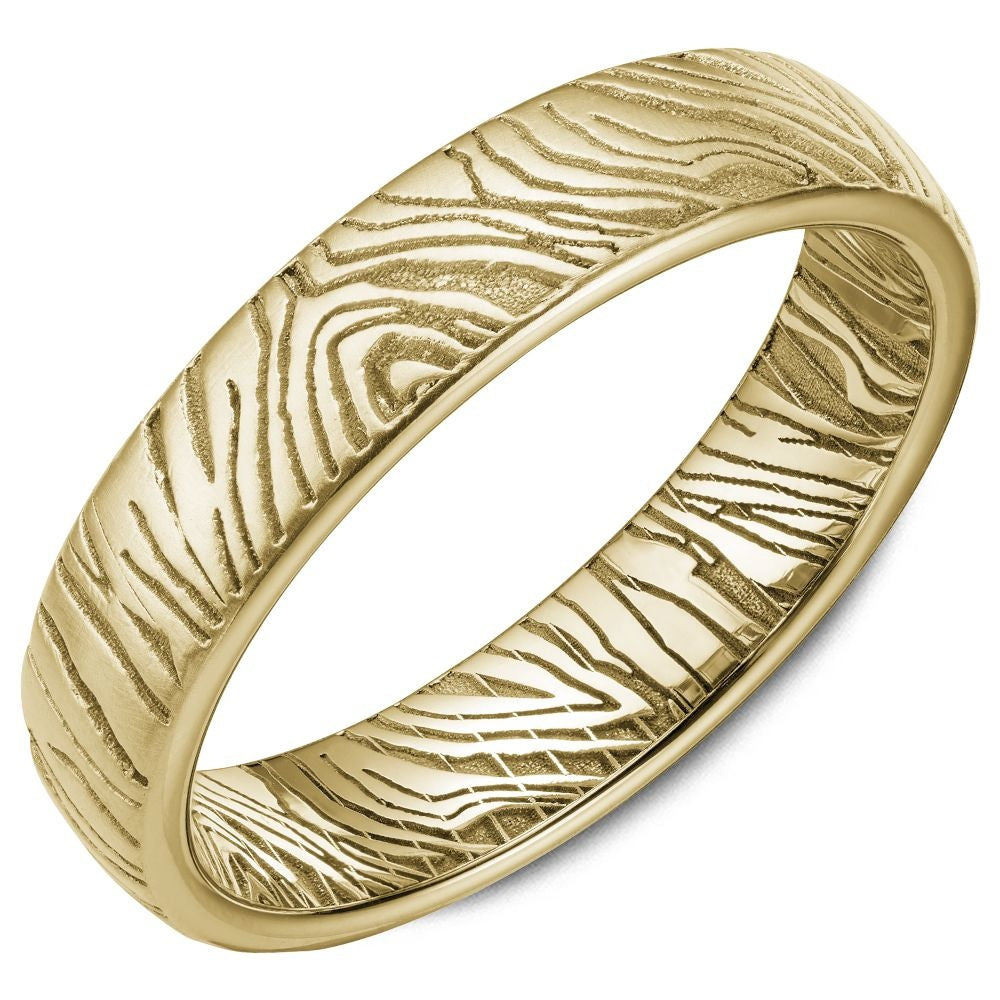 Bleu Royale Men's Wedding Band - 14K Yellow Gold with Frosted Organic Texture and High Polish Interior - 5mm Width from the Distinct Collection