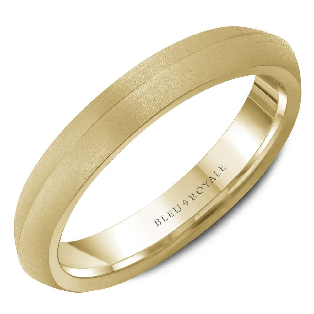 Bleu Royale Men's Wedding Band - 14K Yellow Gold with Frosted Top and High Polish Interior - 4mm Width from the Legacy Collection