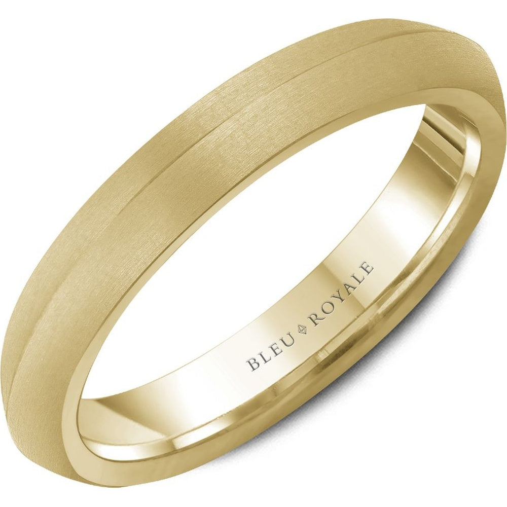 Bleu Royale Men's Wedding Band - 14K Yellow Gold with Frosted Top and High Polish Interior - Sizes 3-16 Available - 4mm Width from the Legacy Collection