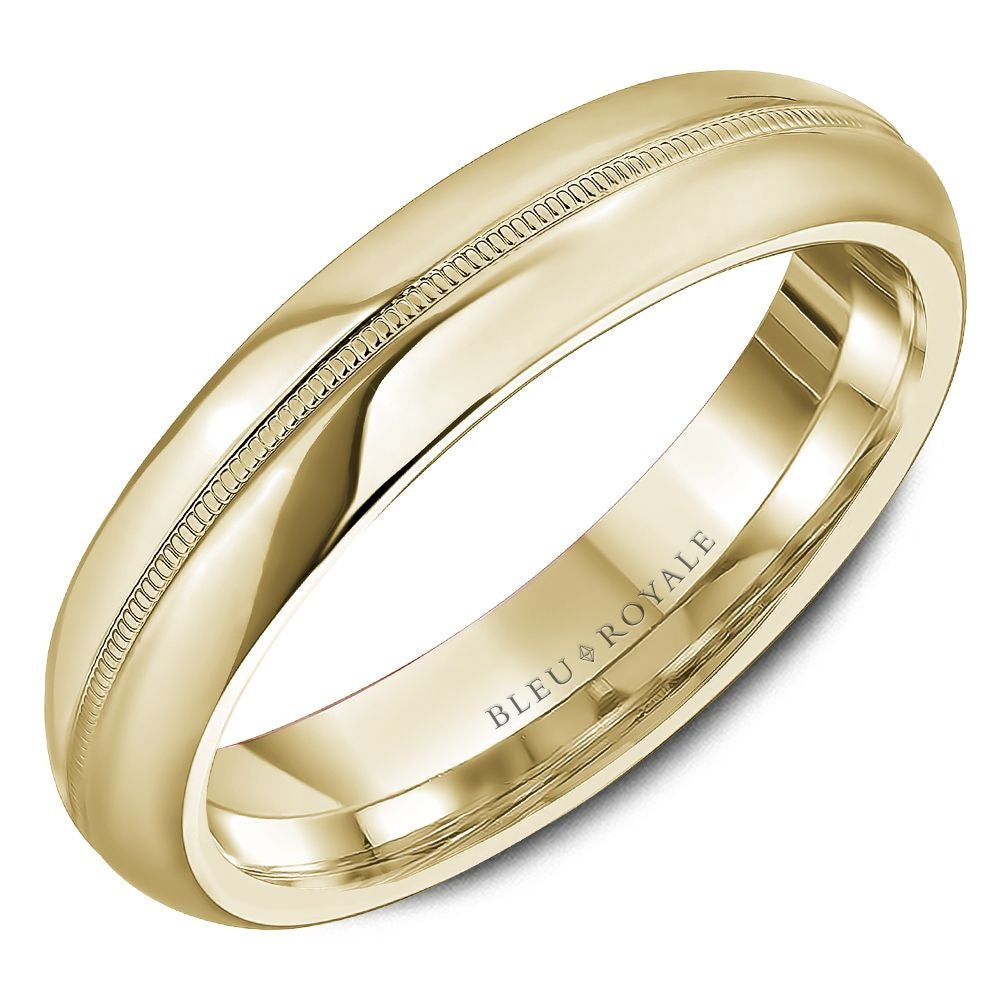Bleu Royale Men's Wedding Band - 14K Yellow Gold with High Polish Sides and Milgrain Center - 5mm Width from the Legacy Collection