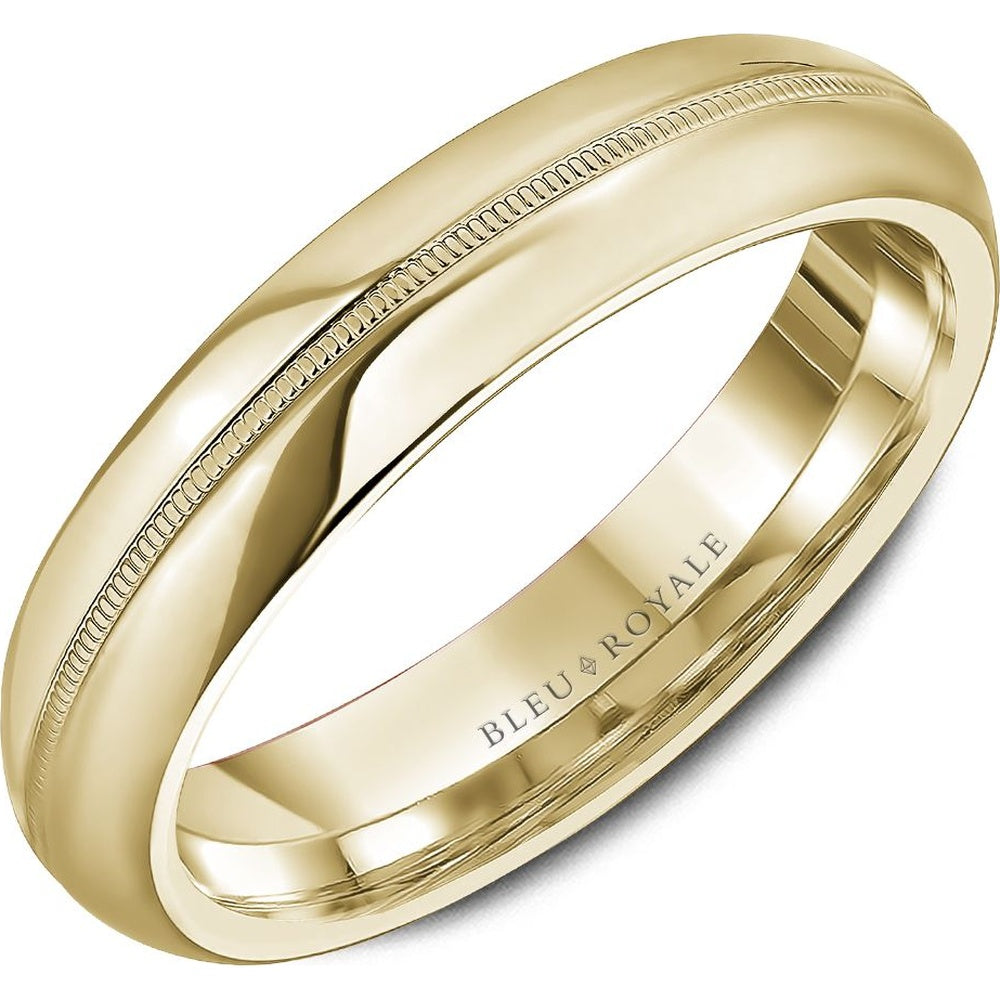 Bleu Royale Men's Wedding Band - 14K Yellow Gold with Milgrain Center and High-Polish Sides - 5mm Width from the Legacy Collection
