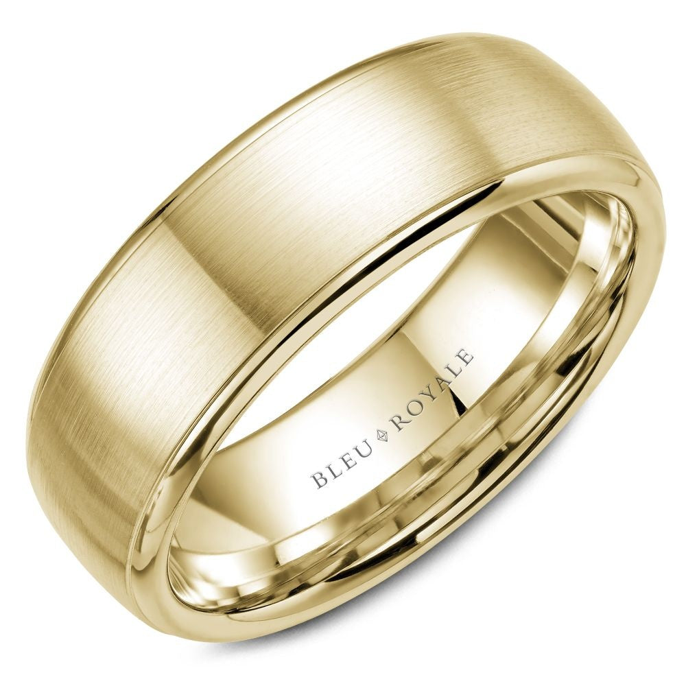Bleu Royale Men's Wedding Band - 14K Yellow Gold with Sandpaper Brushed Top and High Polish Edges - 7.5mm Width from the Legacy Collection