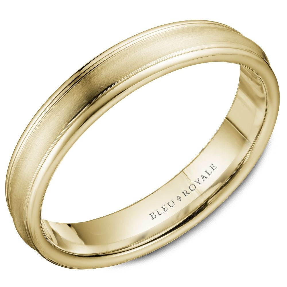 Bleu Royale Men's Wedding Band - 14K Yellow Gold with Sandpaper Center and High Polish Edges - 4.5mm Width from the Legacy Collection