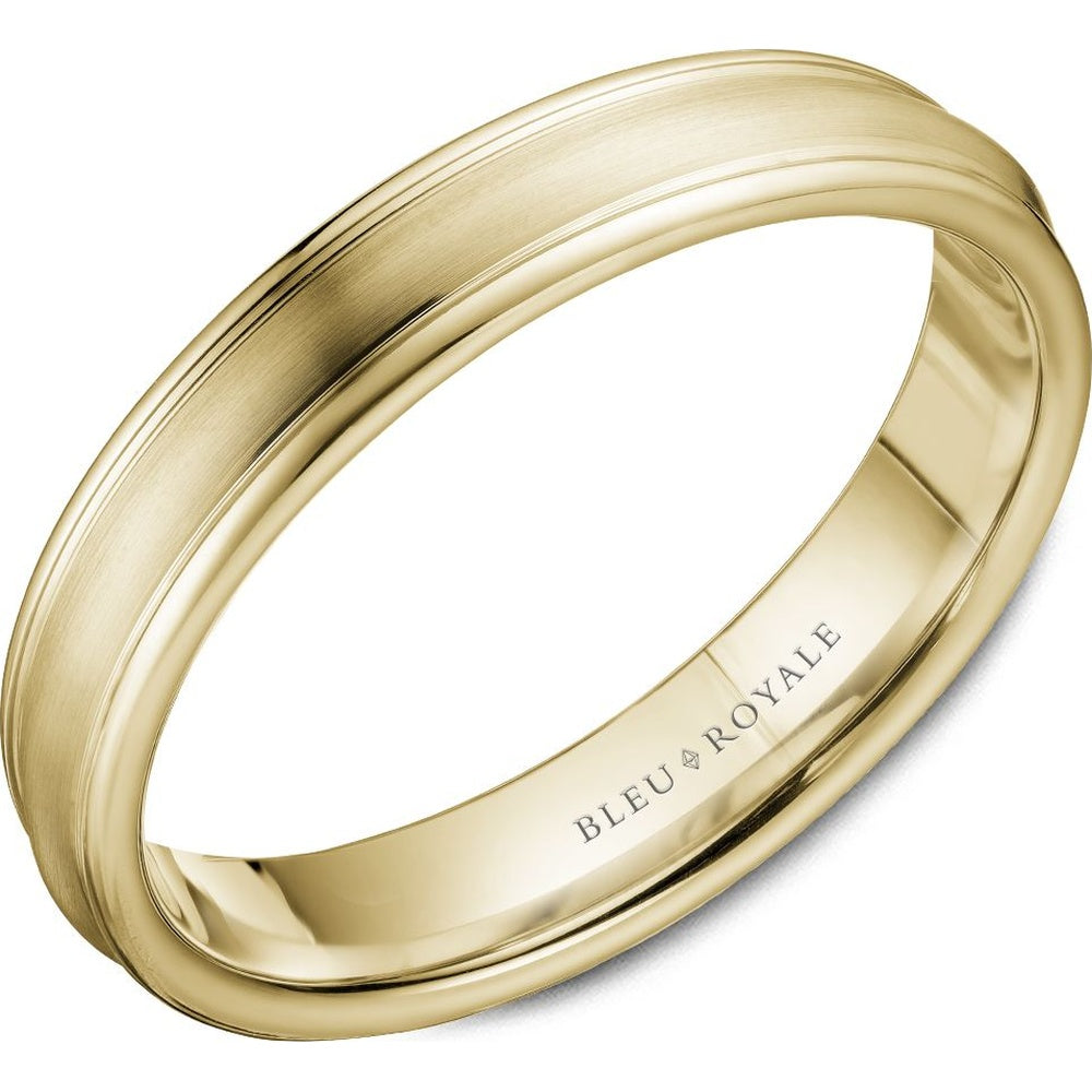 Bleu Royale Men's Wedding Band - 14K Yellow Gold with Sandpaper Center and High Polish Edges - 4.5mm Width from the Legacy Collection
