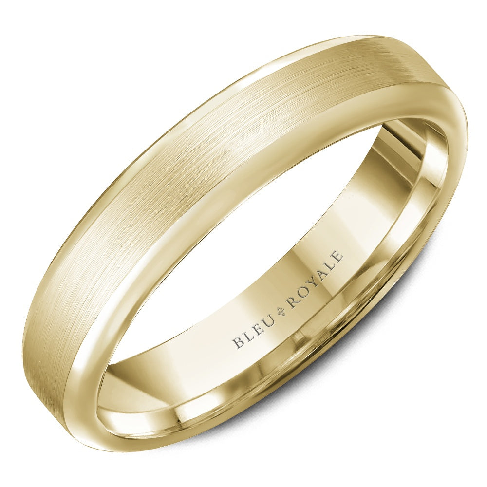 Bleu Royale Men's Wedding Band - 14K Yellow Gold with Sandpaper Center and High Polish Edges - 5mm Width from the Legacy Collection