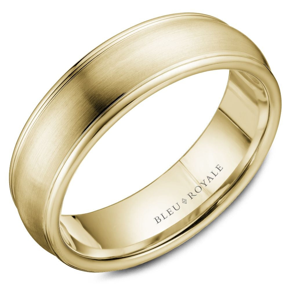 Bleu Royale Men's Wedding Band - 14K Yellow Gold with Sandpaper Center and High Polish Edges - 6.5mm Width from the Legacy Collection