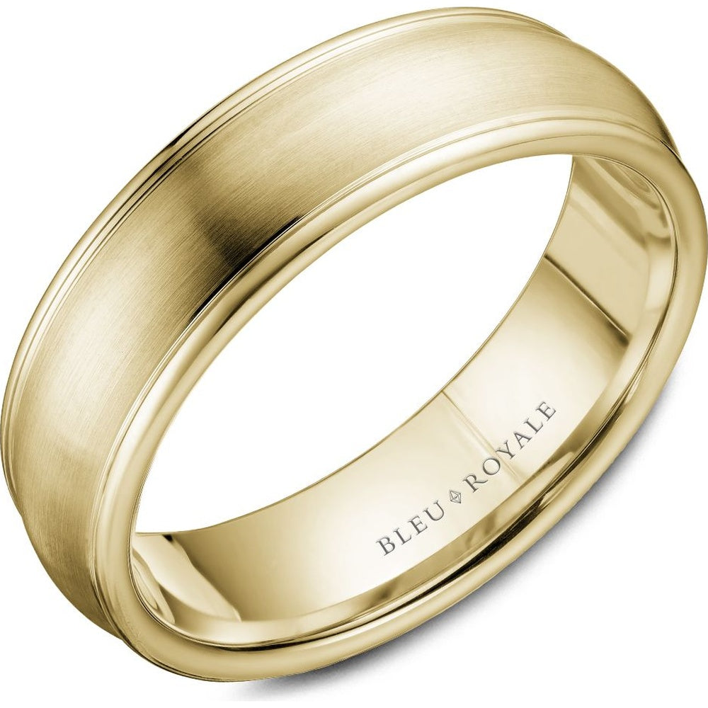 Bleu Royale Men's Wedding Band - 14K Yellow Gold with Sandpaper Center and High Polish Edges - 6.5mm Width from the Legacy Collection