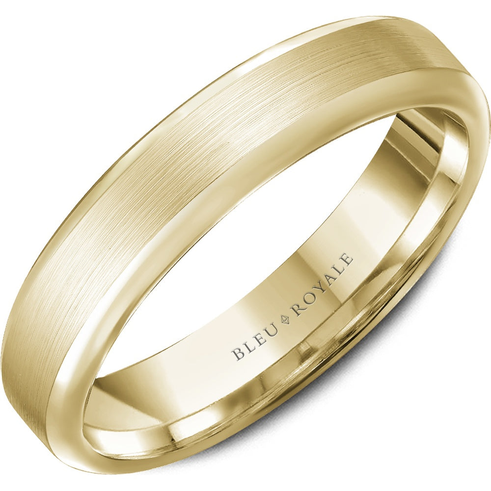 Bleu Royale Men's Wedding Band - 14K Yellow Gold with Sandpaper Center and High Polish Edges- Size 10 - 5mm Width from the Legacy Collection