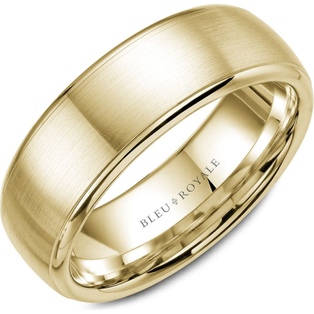 Bleu Royale Men's Wedding Band - 14K Yellow Gold with Sandpaper Finish and High Polish Edges - 7.5mm Width from the Legacy Collection