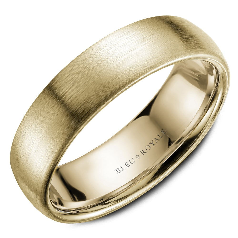 Bleu Royale Men's Wedding Band - 14K Yellow Gold with Sandpaper Finish- Comfort Fit - 5mm Width from the Legacy Collection