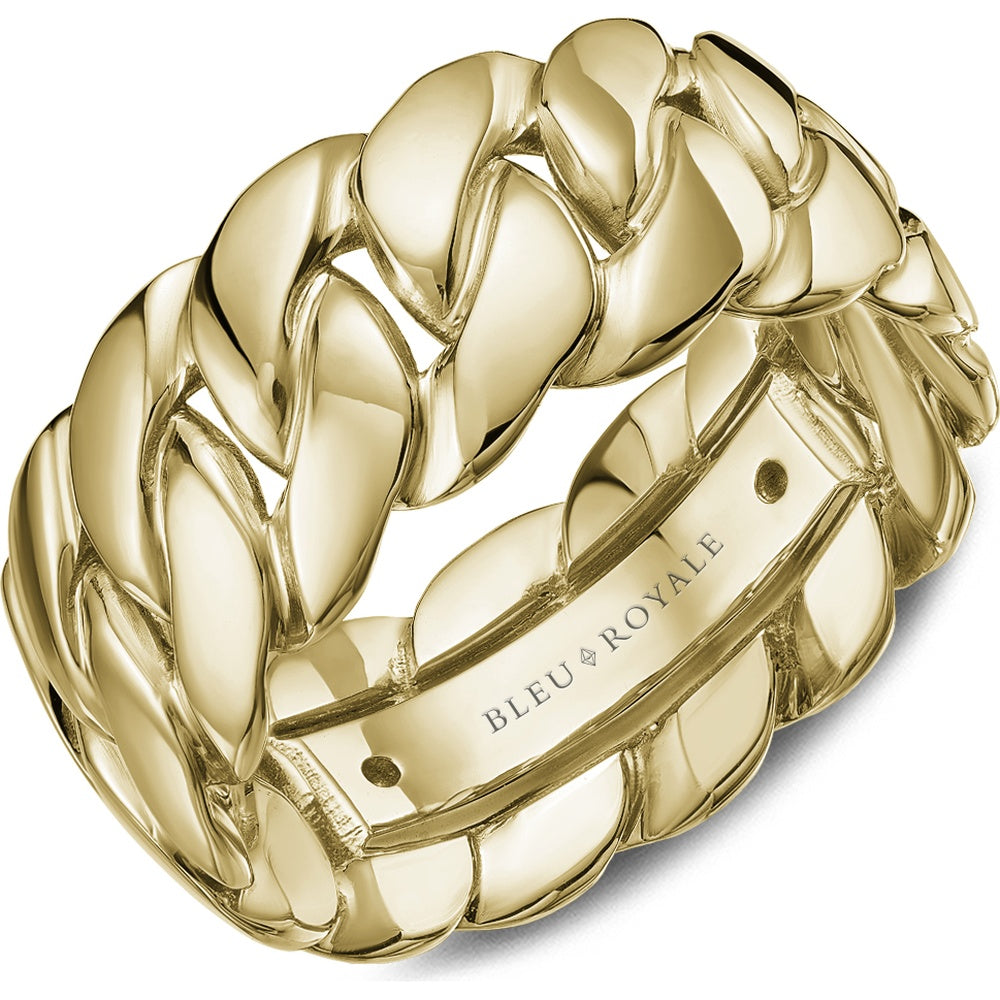 Bleu Royale Men's Wedding Band - 14K Yellow Gold Woven Curb Link with High Polish Finish - 10mm Width from the Geometric Collection