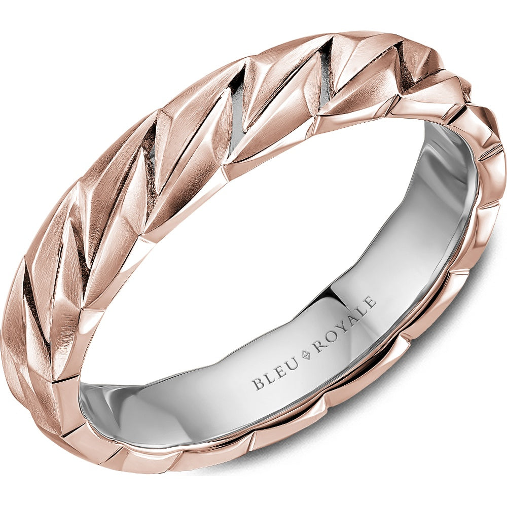 Bleu Royale Men's Wedding Band - Geometric in 14K Rose Gold with Sandpaper Finish and High Polish Interior - 5mm Width from the Geometric Collection