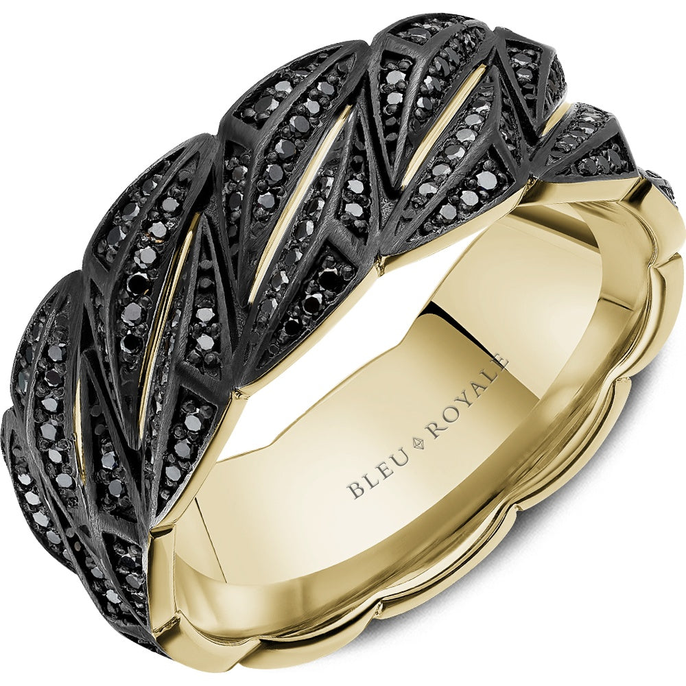 Bleu Royale Men's Wedding Band - Geometric in 14K Yellow Gold with Black Rhodium and Pavé Black Diamonds - 1.00 Carat Total Diamond Weight - 8.5mm Width from the Geometric Collection
