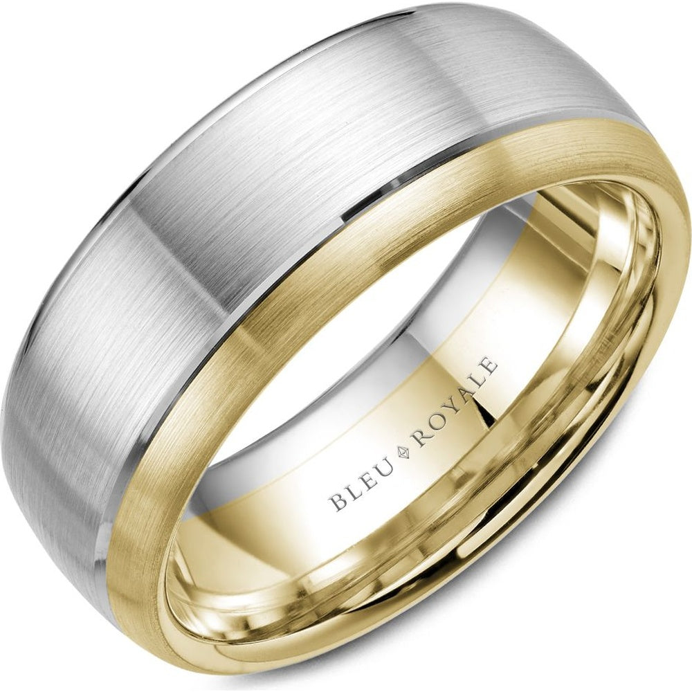Bleu Royale Men's Wedding Band - Legacy 14K White Gold and Yellow Gold with Sandpaper Top and High Polish Groove - 8.5mm Width from the Legacy Collection