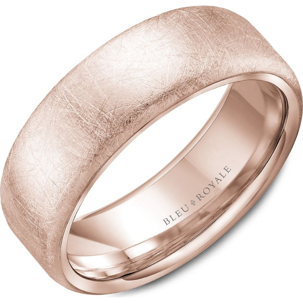 Bleu Royale Men's Wedding Band - Legacy 14K Rose Gold with Diamond Brushed Finish- Comfort Fit - 7.5mm Width from the Legacy Collection