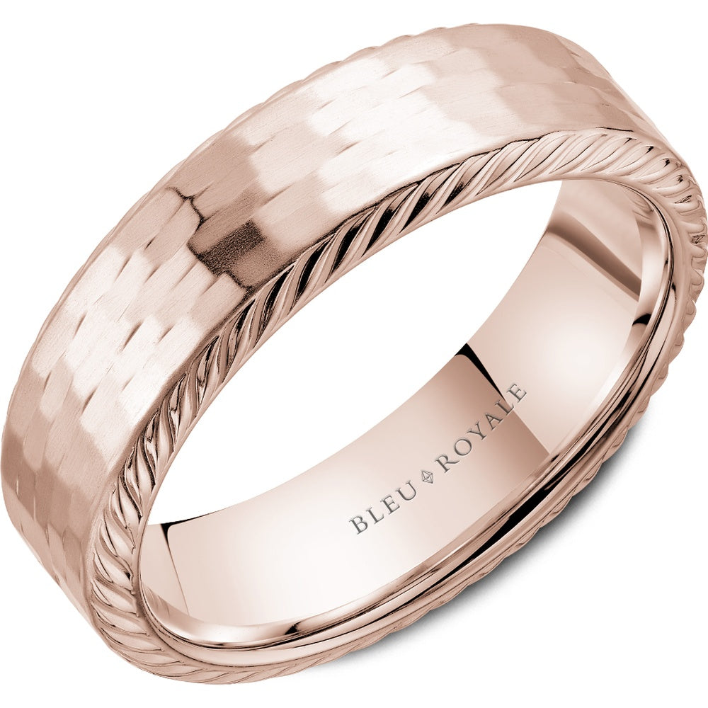 Bleu Royale Men's Wedding Band - Legacy 14K Rose Gold with Frosted Center and High Polish Edges - 6.5mm Width from the Legacy Collection