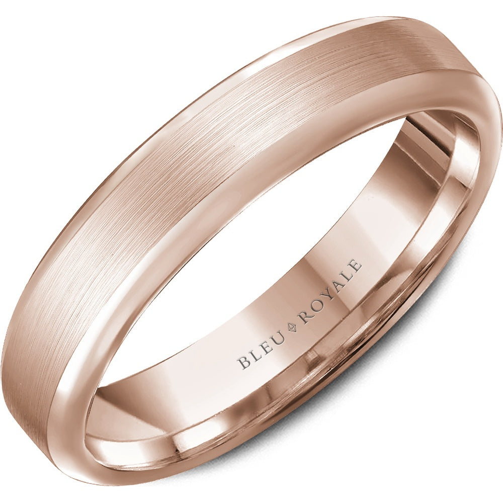 Bleu Royale Men's Wedding Band - Legacy 14K Rose Gold with Sandpaper Center and High Polish Edges - 5mm Width from the Legacy Collection