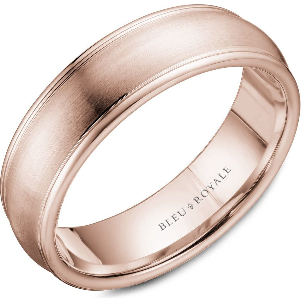 Bleu Royale Men's Wedding Band - Legacy 14K Rose Gold with Sandpaper Center and High Polish Edges - 6.5mm Width from the Legacy Collection