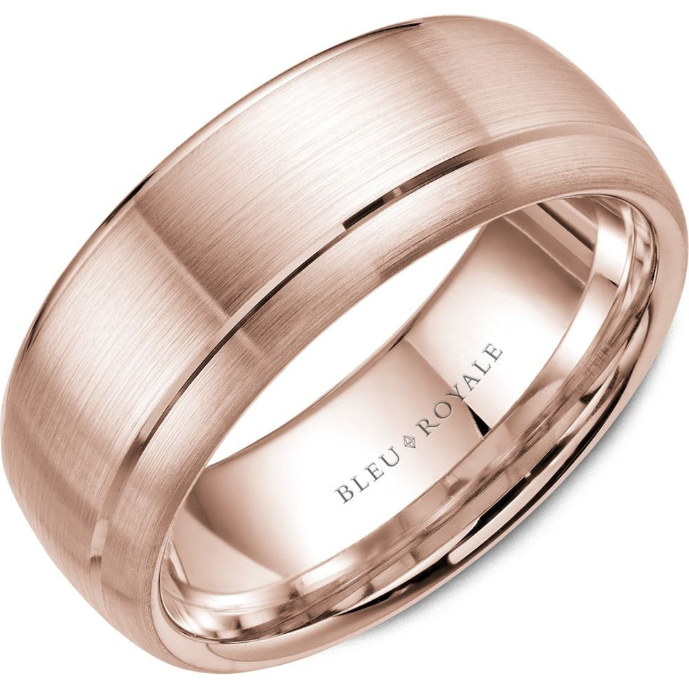 Bleu Royale Men's Wedding Band - Legacy 14K Rose Gold with Sandpaper Finish and High Polish Off-Center Groove - 8.5mm Width from the Legacy Collection