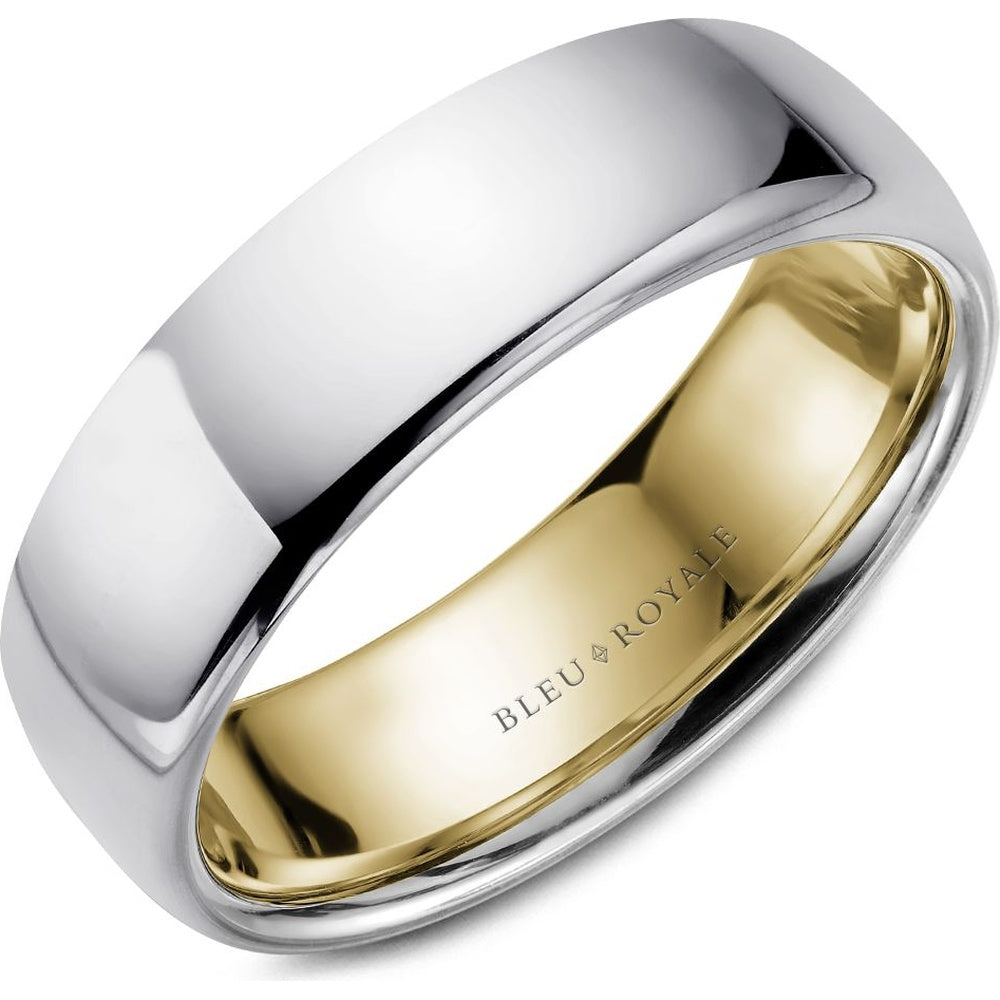 Bleu Royale Men's Wedding Band - Legacy 14K White Gold and Yellow Gold High Polish - 6.5mm Width from the Legacy Collection