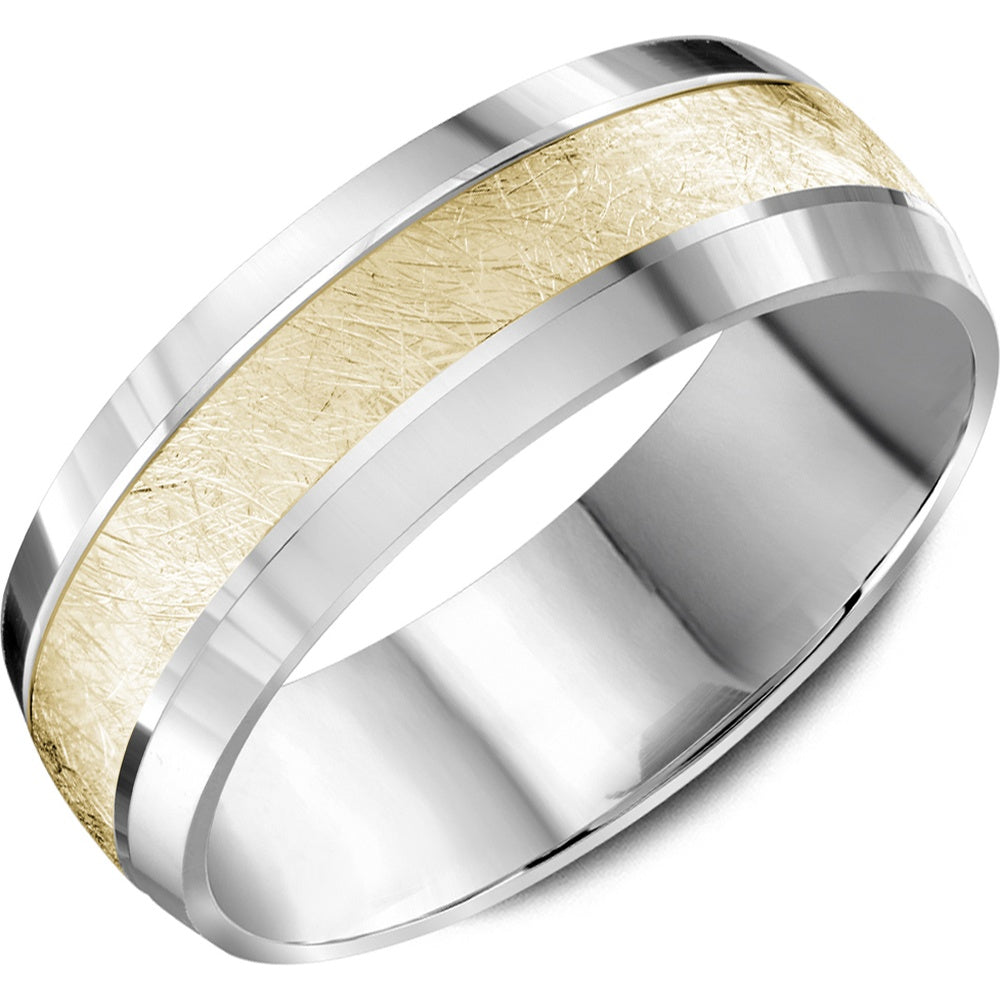 Bleu Royale Men's Wedding Band - Legacy 14K Yellow Gold and White Gold with Diamond-Brushed Center and High-Polish Sides - 8.5mm Width from the Legacy Collection