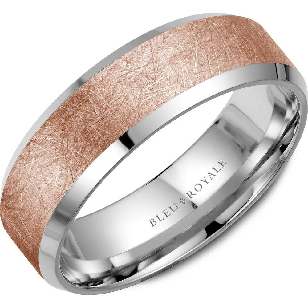 Bleu Royale Men's Wedding Band - Legacy 14K Two-Tone Gold with Diamond-Brushed Rose Gold Center and High-Polish Edges - 7mm Width from the Legacy Collection