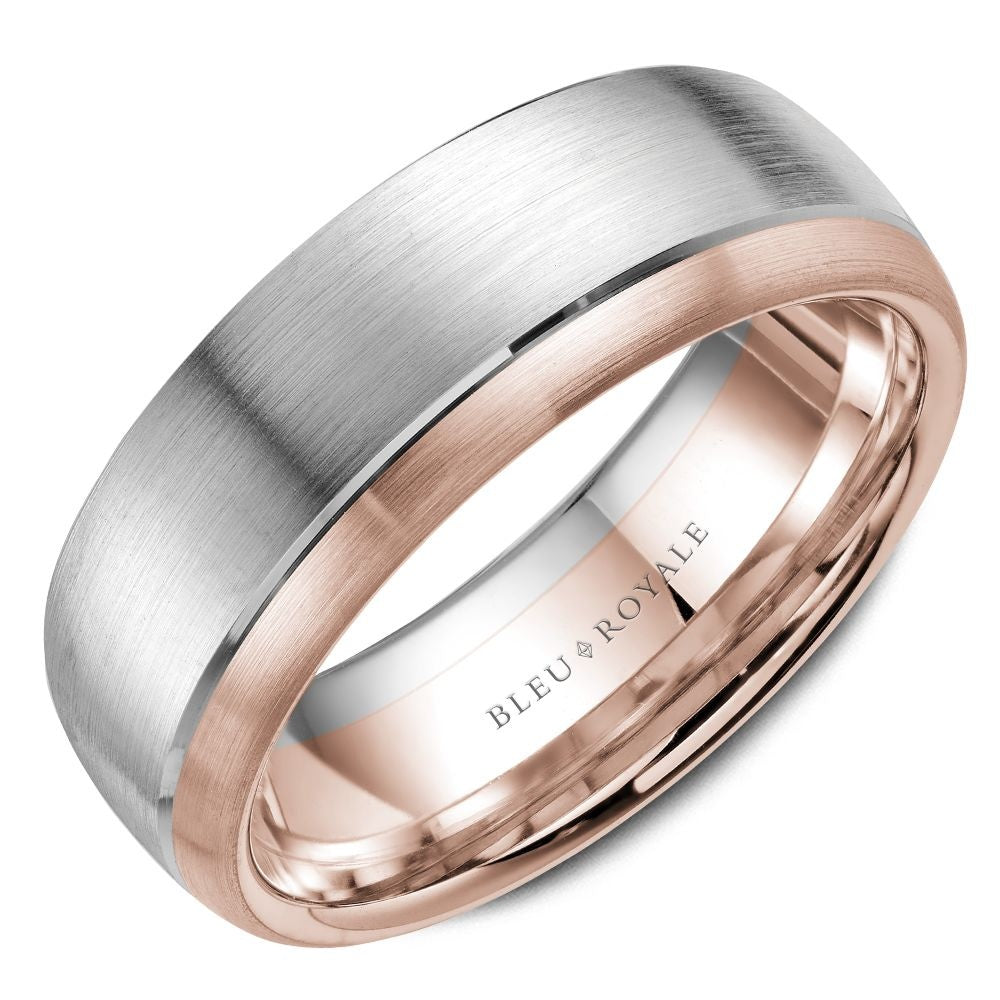 Bleu Royale Men's Wedding Band - Legacy 14K White Gold and Rose Gold with Sandpaper and High Polish Finish - 7.5mm Width from the Legacy Collection