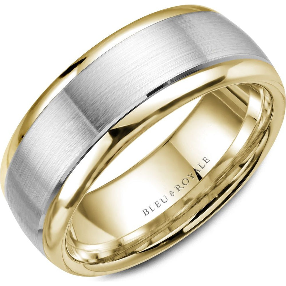 Bleu Royale Men's Wedding Band - Legacy 14K White Gold and Yellow Gold with Sandpaper Center and High Polish Edges - 7.5mm Width from the Legacy Collection