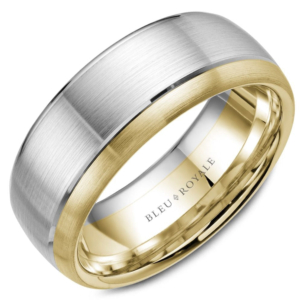 Bleu Royale Men's Wedding Band - Legacy 14K White Gold and Yellow Gold with Sandpaper Finish and High Polish Groove - 8.5mm Width from the Legacy Collection